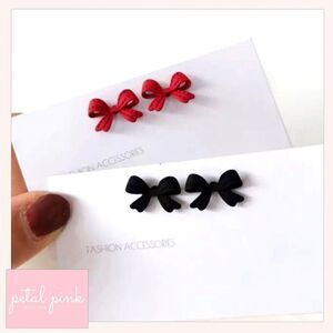 Matte Red or Black Metal Bow Stud Earrings Coquette Trendy Chic Minimal